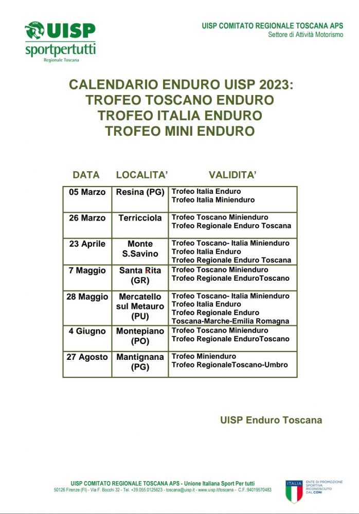 UISP Toscana CALENDARIO UISP Enduro Toscana 2023
